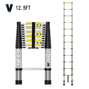BOWEITI 12.5 ft Telescopic Aluminum Ladder, Foldable Extension Design with Non-Slip Feet, Lightweight, 330 lb Capacity