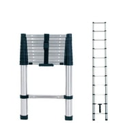 BOWEITI 10.5FT One-button Retraction Stainless Steel Telescoping Extension Ladder, Heavy Duty 330lbs Max Capacity