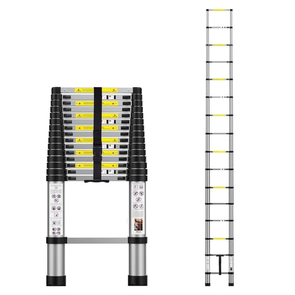 BOWEITI 15.5 FT Telescoping Aluminum Extension Ladder with 2 Triangle Stabilizers, Heavy Duty 330lbs Max Capacity, Multi-Purpose Collapsible Ladder for RV or Outdoor Work