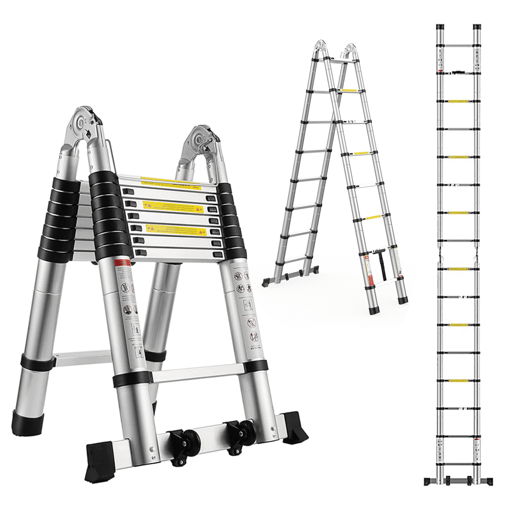 Bowoshen 16.5ft Telescoping Ladder With 2 Detachable Hooks DIY Aluminum