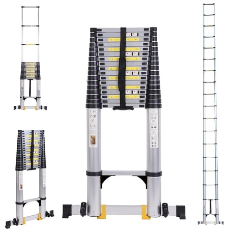 BOWEITI 26.2FT/8M Telescoping Aluminum Extension Ladder with Stabilizers, Heavy Duty 330lbs Max Capacity, Multi-Purpose Collapsible Ladder for Outdoor Work