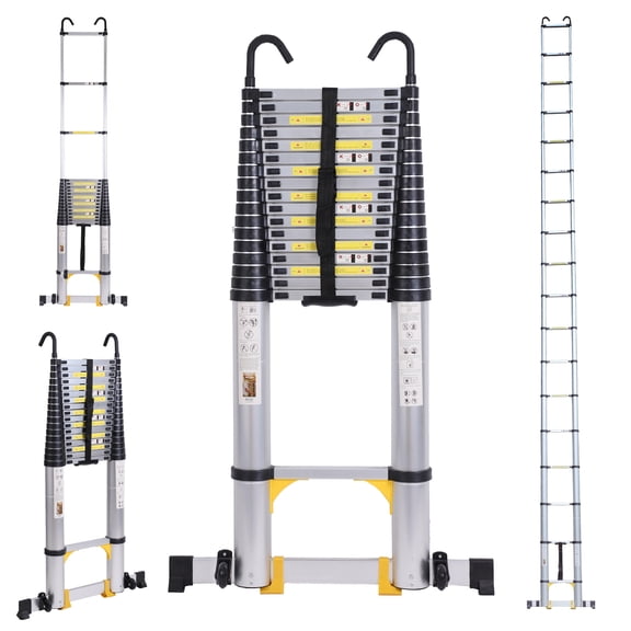 Boweiti Silver 26.5', Aluminum, Straight RV Ladder Telescoping