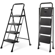 BOWEITI 4 Step Ladder, Lightweight Folding Step Stool with Wide Anti-Slip Pedal,Portable Sturdy Steel Ladder 330lb Capacity(black)