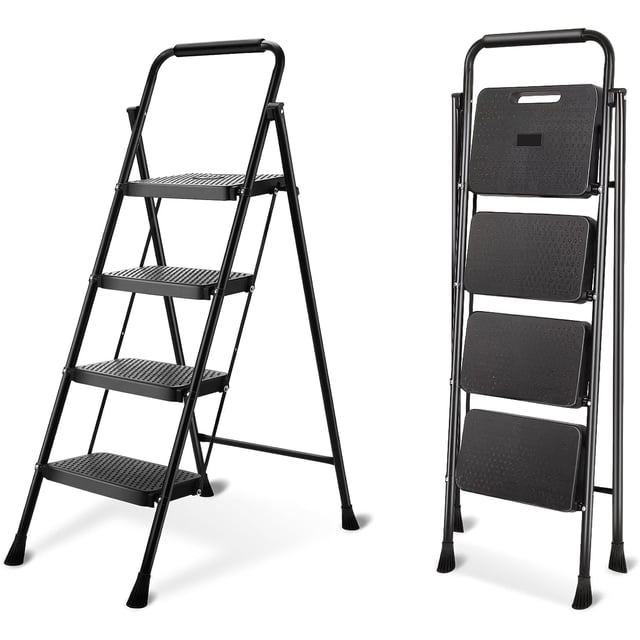BOWEITI 4 Step Ladder, Lightweight Folding Step Stool with Wide Anti
