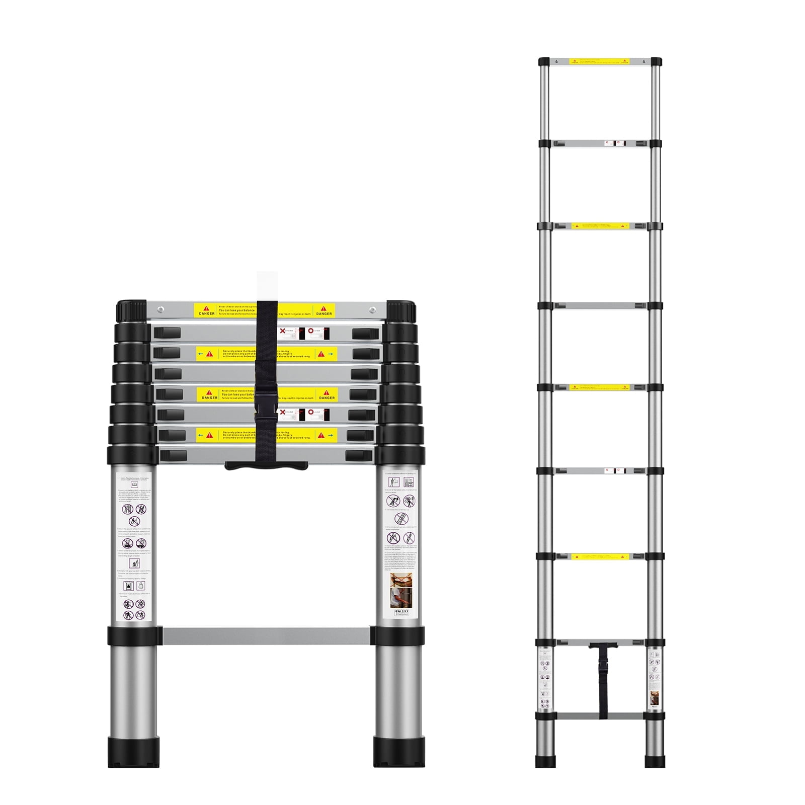 BOWEITI Telescoping Extension Aluminum Ladder 8.5FT 330lb Capacity 9 Steps