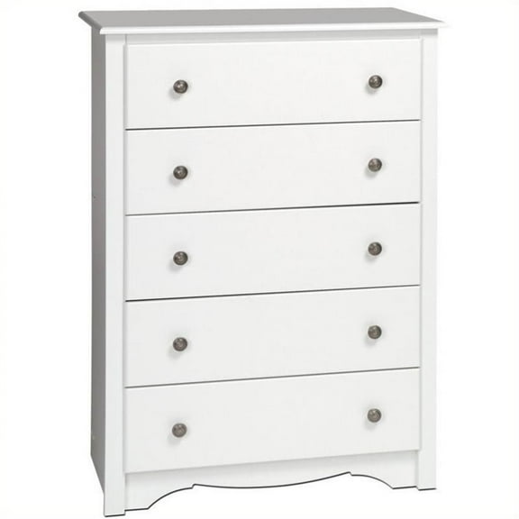 BOWERY HILL 45" Tall 5 Drawer Bedroom Chest with Solid Metal Knobs in White