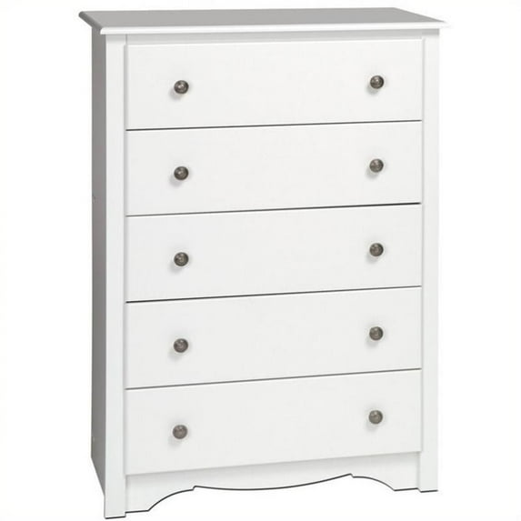 BOWERY HILL 45" Tall 5 Drawer Bedroom Chest with Solid Metal Knobs in White
