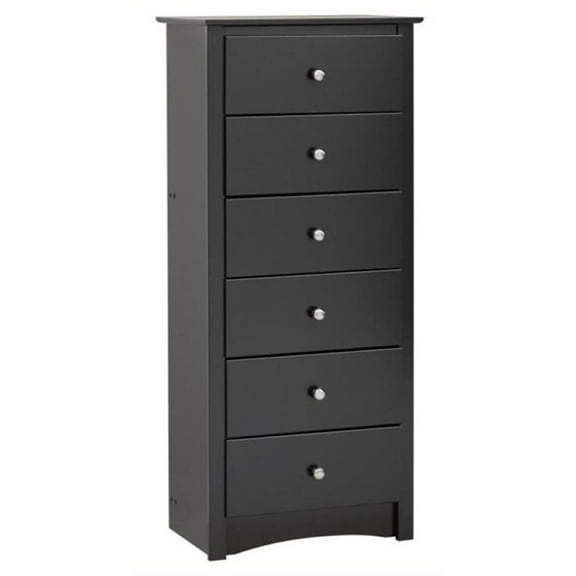 BOWERY HILL 53" Tall 6 Drawer Chest with Solid Brushed Nickel Knobs for Bedroom in Black