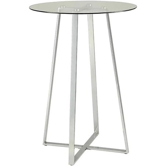 BOWERY HILL Contemporary Steel Metal Round Glass Top Pub Table in Chrome
