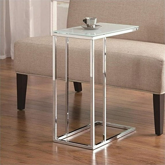 BOWERY HILL End Table Coffee Accent Table, Round, C Shape Slides Under Couch, Contemporary, Indoor in Steel, White
