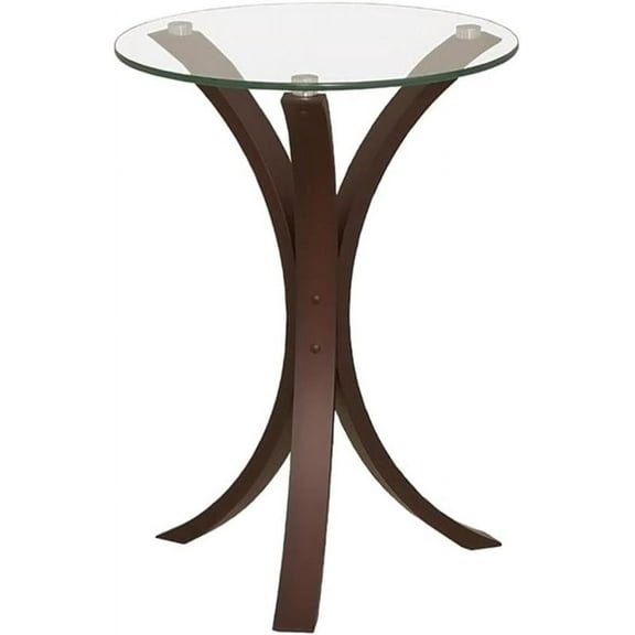 BOWERY HILL End Table Coffee Accent Table, Round, Contemporary, Indoor in Glass Top and Wood, Cappuccino