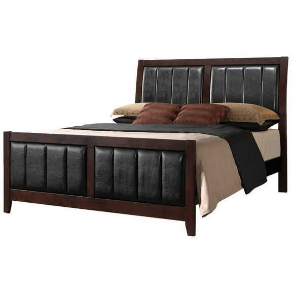 BOWERY HILL Faux Leather Upholstered King Panel Bed in Cappuccino (Complete Bed)