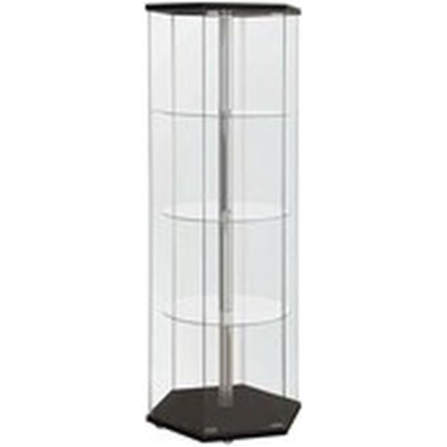 BOWERY HILL Hexagonal Round Corner 4 Shelf Glass Curio Display