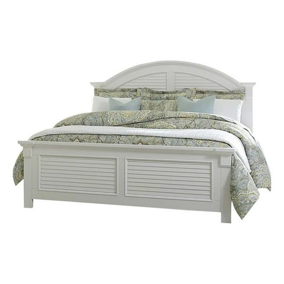 BOWERY HILL King Solid Wood Panel Bed in Oyster White