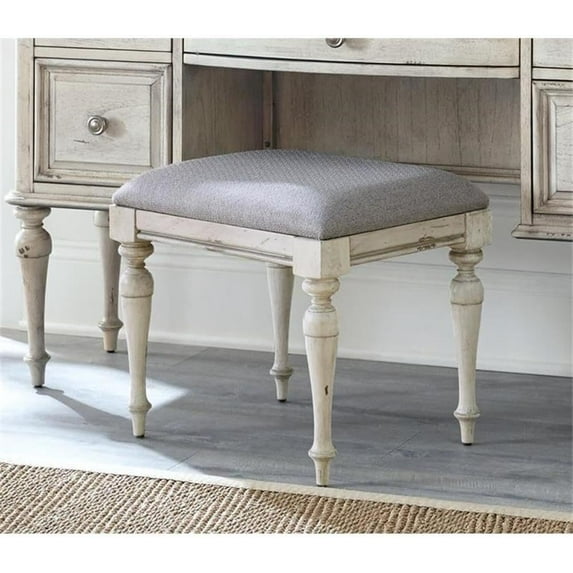BOWERY HILL Modern Rustic Ivory Solid Hardwood Vanity Bench