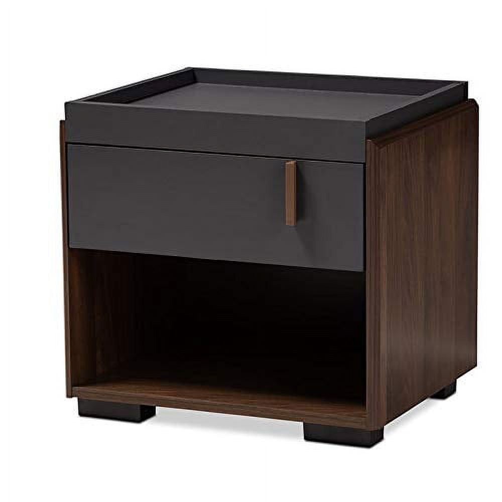 Contemporary Two-Tone Gray and Walnut 1-Drawer Nightstand
