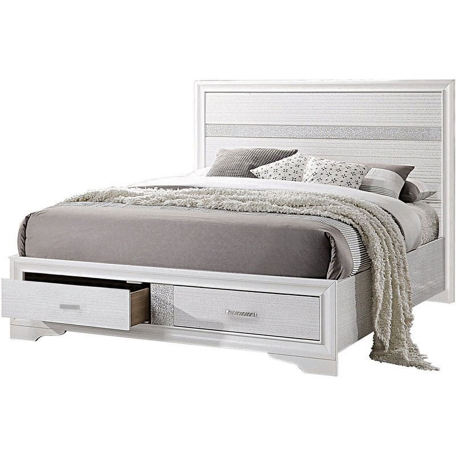 BOWERY HILL Queen Storage Panel Bed Frame in White and Rhinestone