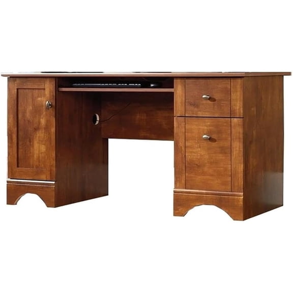 BOWERY HILL Transitional Wood Computer Desk, 59.5" W x 29" H x 23.5" D, Brushed Maple Finish, Slide-Out Keyboard Shelf, Filing Cabinet Drawer, Adjustable Shelf, Home Office Desk with Cord Management