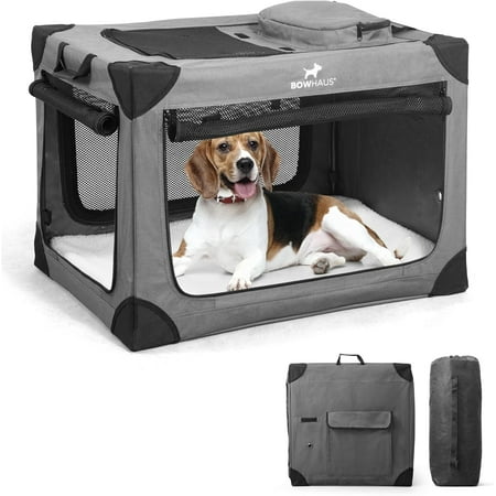 BOWHAUS 30 Inch Portable Travel Dog Kennel for Small Dogs with Durable Mesh Windows and 2 Storage Pockets, Indoor & Outdoor for Car, Soft-Sided Collapsible Dog Crate with 4 Breathable Mesh Door