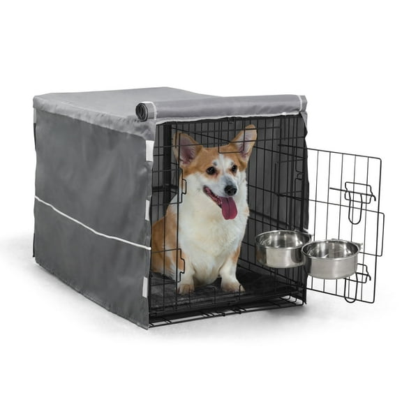 BOWHAUS 30-Inch Single Door Dog Crate Kit Includes Crate Cover, Dog Bed & 2 Bowls and Bowl Racks, Indoor Dog Cage Bundle Set, Foldable Wire Metal Dog Kennel w/ Pan for Small, Medium Dog