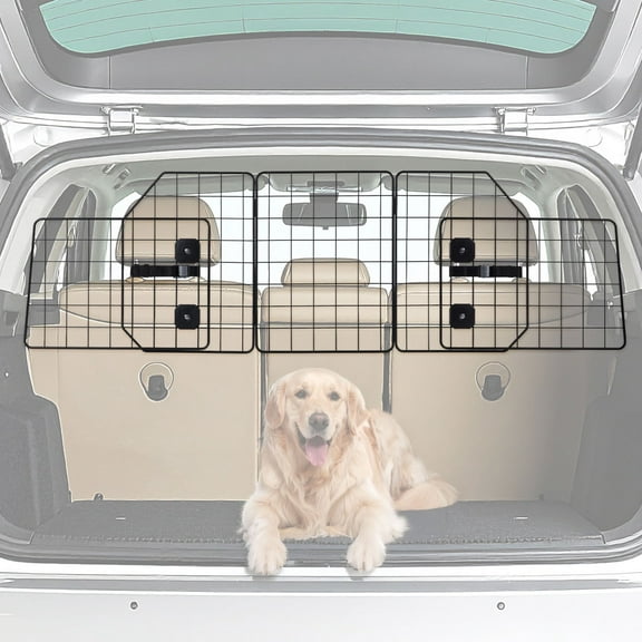 BOWHAUS Dog Car Barrier for SUVs, Trucks, Vehicles, High-Quality Heavy-Duty Wire Mesh Adjustable & Foldable Pet Barrier for Cargo Area, Dog Divider for Car, Car Safety Accessories, Hardware Included