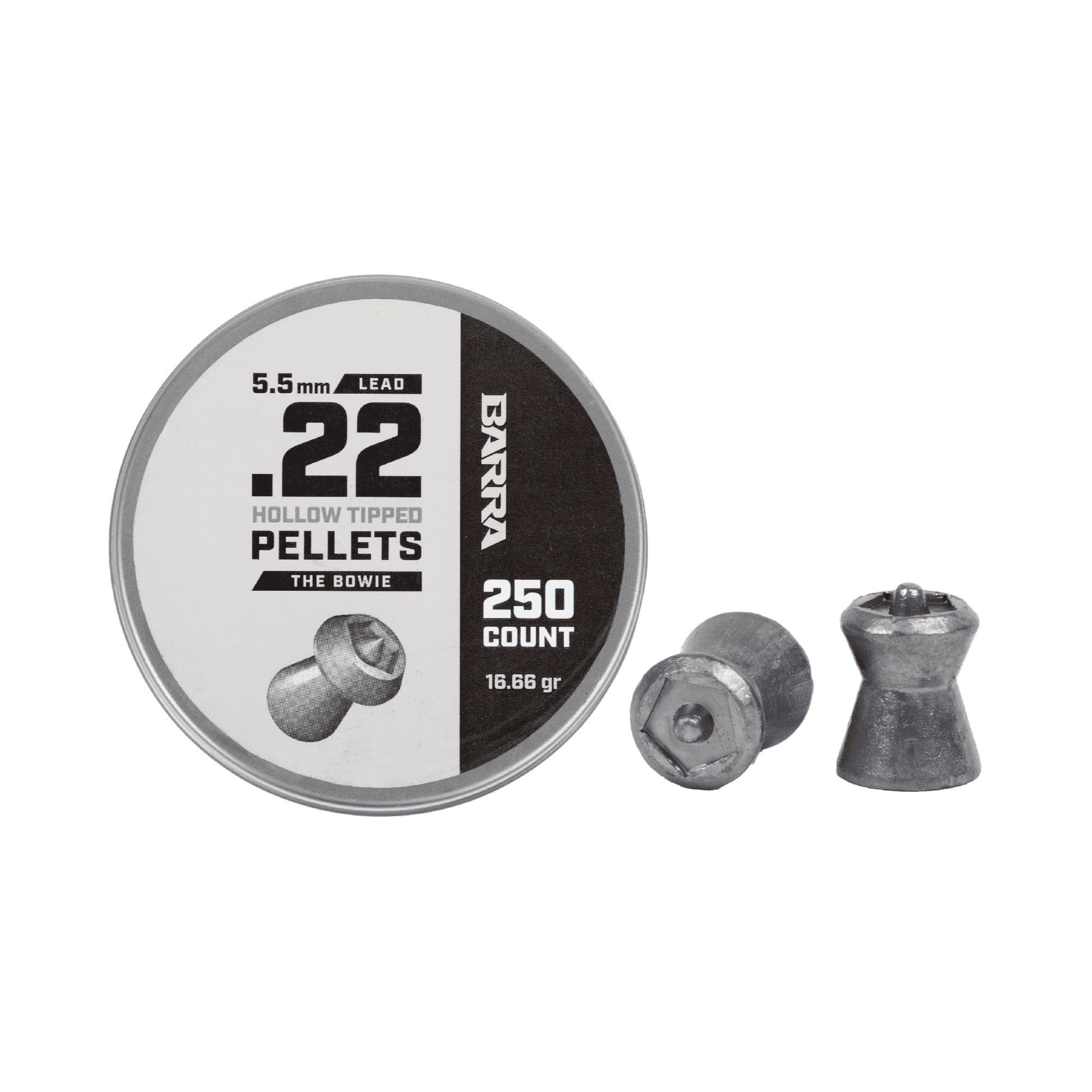 Barra Bowie Hollow Tip Airgun Pellets – 16.66 Grain, .22 Cal / 5.5 mm (250 Count)