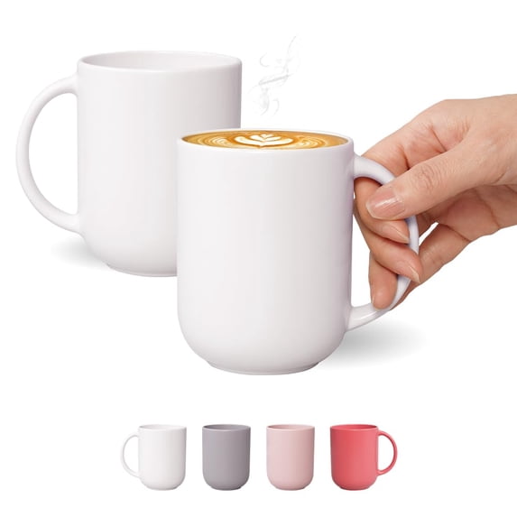 BOWLBOWL 12 oz Ceramic Coffee Mug, Matte Pink White Gray Coffee Mug for Office and Home, Handmade in Korea! Set of 2 (MilkWhite)