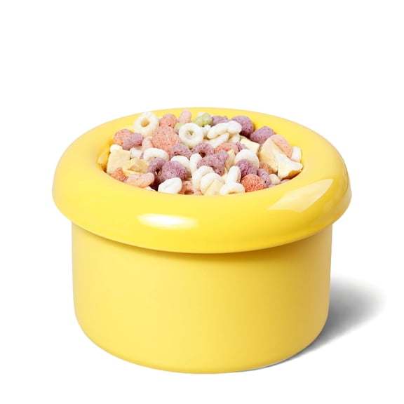BOWLBOWL 3.9 in High Premium Elevated Ceramic Cat & Dog Bowl with Stand, 7.3 in Wide & Shallow, for Cats and Small Dogs, Whisker-Friendly, No-Spill, Made in Korea, Hello Bowl (Donut, Yellow)