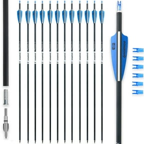 BOWSOUL 30Inch Carbon Arrows for Target Practice Hunting Arrow with Removable Tips for Compound & Recurve Bow(Pack of 12)