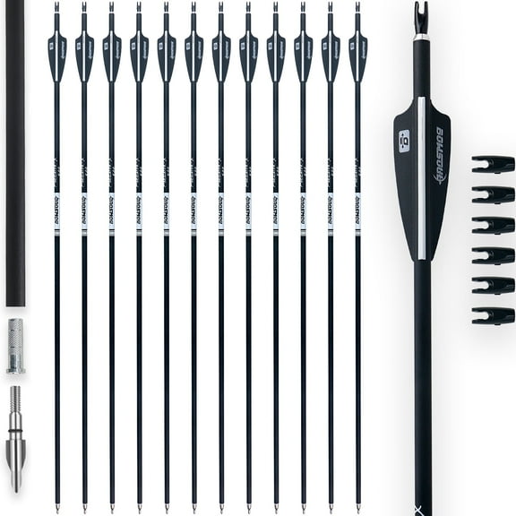 BOWSOUL 30Inch Carbon Arrows for Target Practice Hunting Arrow with Removable Tips for Compound & Recurve Bow(Pack of 12)