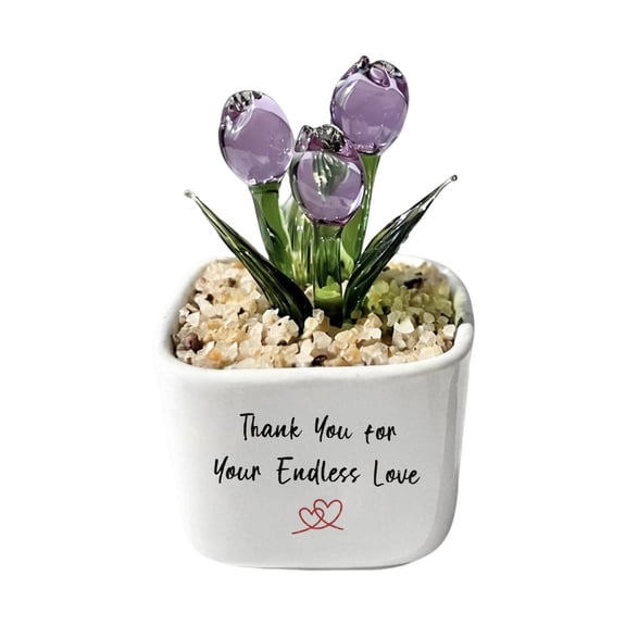 BOWTONG Personalized Glass Tulip Gift For Mom Grandma, Handcrafted Floral Glass Flower For Mothers Potted Custo Plant Birthday, Day