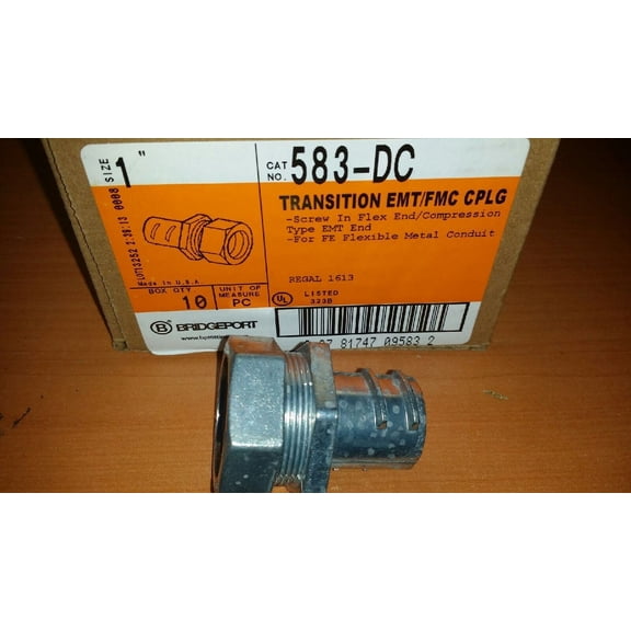 BOX OF 10 BRIDGEPORT 583DC 1" EMT TO 1" FLEX (SCREW IN) DIECAST COUPLING