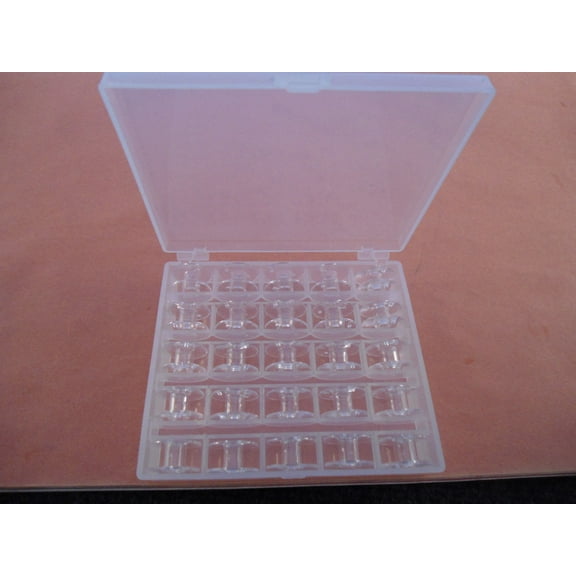 BOX OF 25 BOBBINS CLEAR PLASTIC BABYLOCK BROTHER NECCHI VIKING 2518P SA156