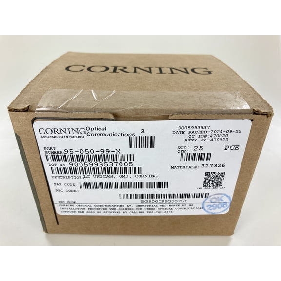 BOX OF 25 Corning Cable 95-050-99-X Unicam High-Performance Connector, LC, Multimode