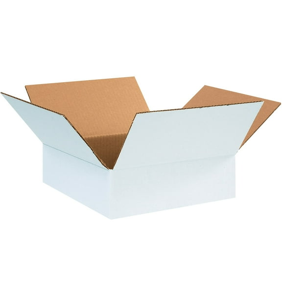 BOX USA 12124W Corrugated Boxes,12"x12"x4",White,PK25