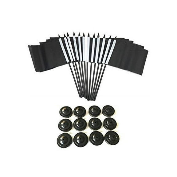 BOX of 12 Solid Black 4"x6" Miniature Desk & Table Flags With 12 Flag Stands, 4x6 Solid Black Small Mini Stick Flags