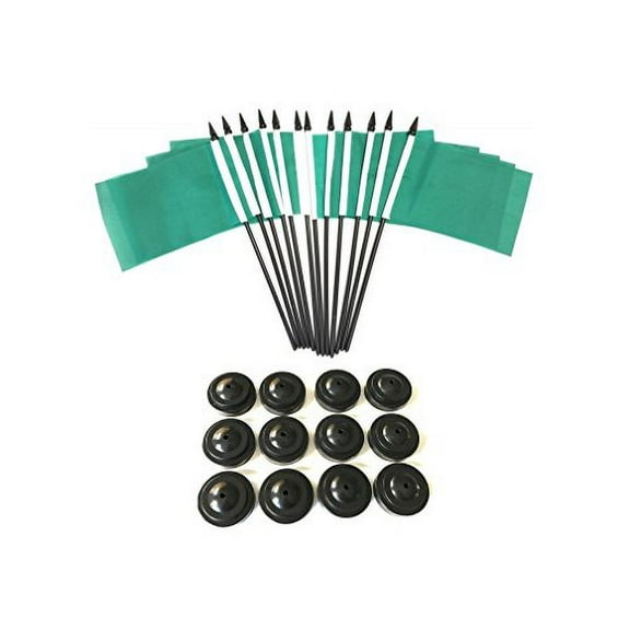 BOX of 12 Solid Green 4"x6" Miniature Desk & Table Flags With 12 Flag Stands, 4x6 Solid Green Small Mini Stick Flags