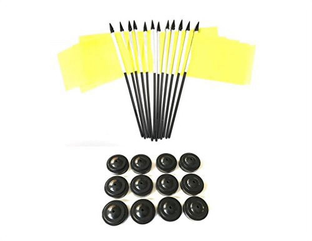 BOX of 12 Solid Yellow 4"x6" Miniature Desk & Table Flags With 12 Flag Stands, 4x6 Solid Yellow Small Mini Stick Flags