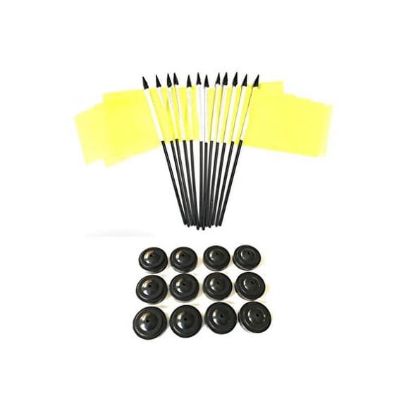 BOX of 12 Solid Yellow 4"x6" Miniature Desk & Table Flags With 12 Flag Stands, 4x6 Solid Yellow Small Mini Stick Flags