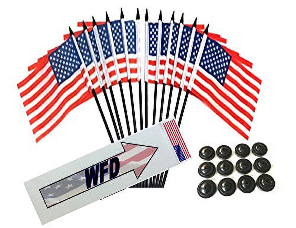 BOX of 12 United States 4"x6" Miniature Desk & Table Flags With 12 Flag Stands, 4x6 United States Small Mini Stick Flags