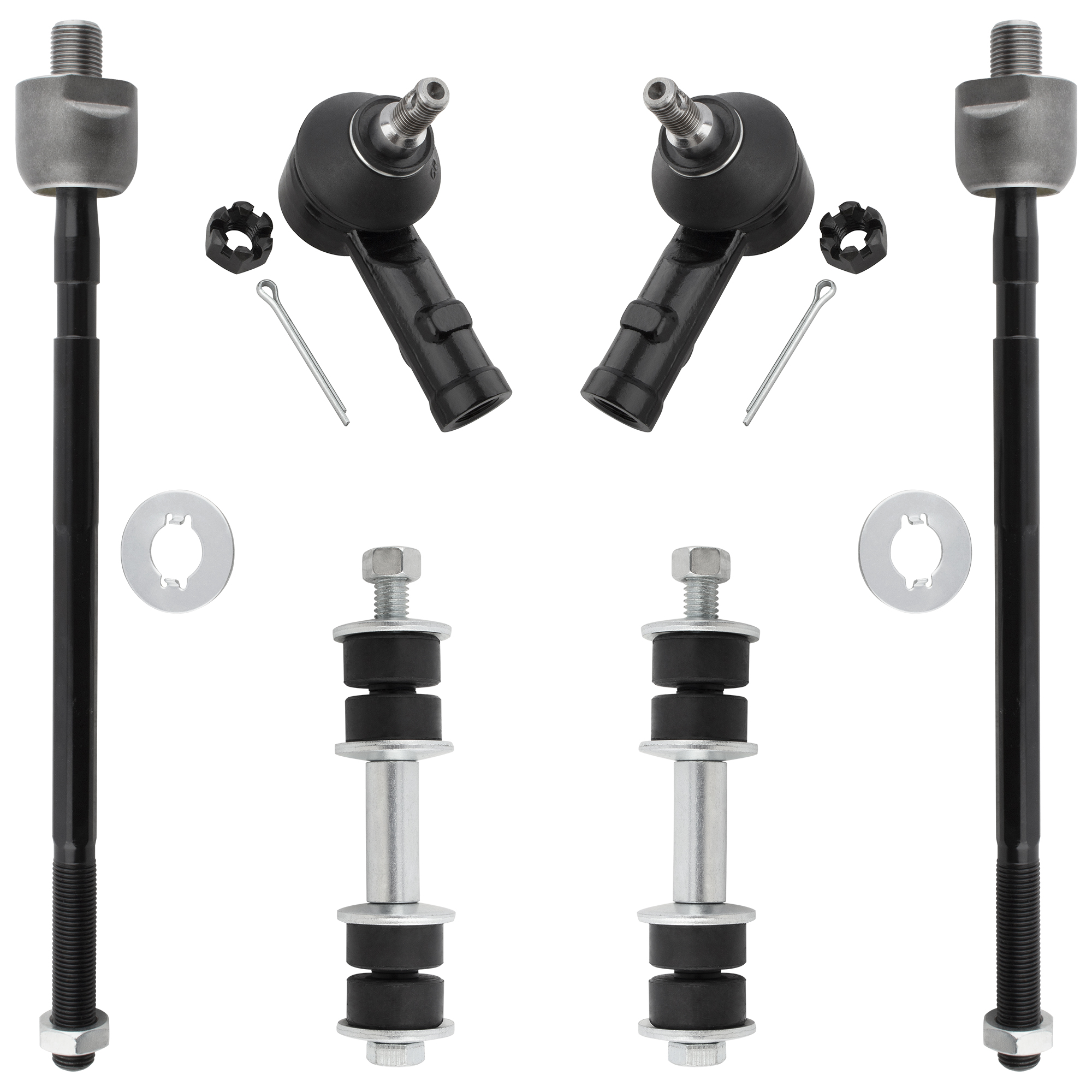 BOXI 6pcs Front Inner & Outer Tie Rods + Front Sway Bars Fit for Hyundai Accent 1995 1996 1997 1998 1999 | K90251 ES3377 EV354