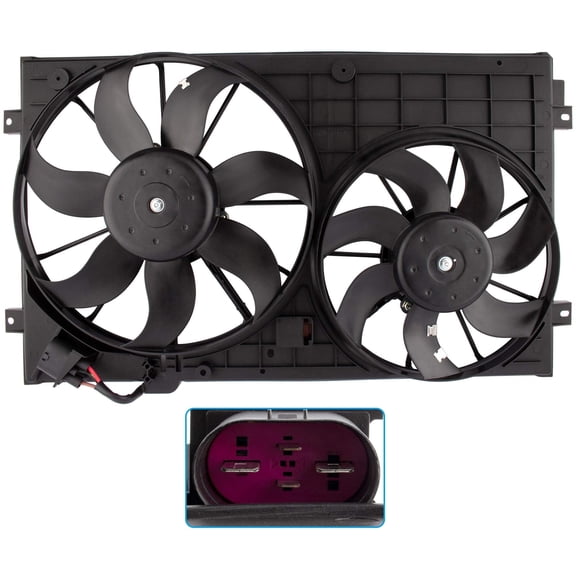 BOXI Engine Radiator Dual Cooling Fan Assembly Fits for Volkswagen Beetle 2012-2013 / for VW Golf 2010-2013 / for Jetta 2005-2013 / for VW Passat 12-13 / for Rabbit 06-09 | 1K0959455ET 1K0959455EA