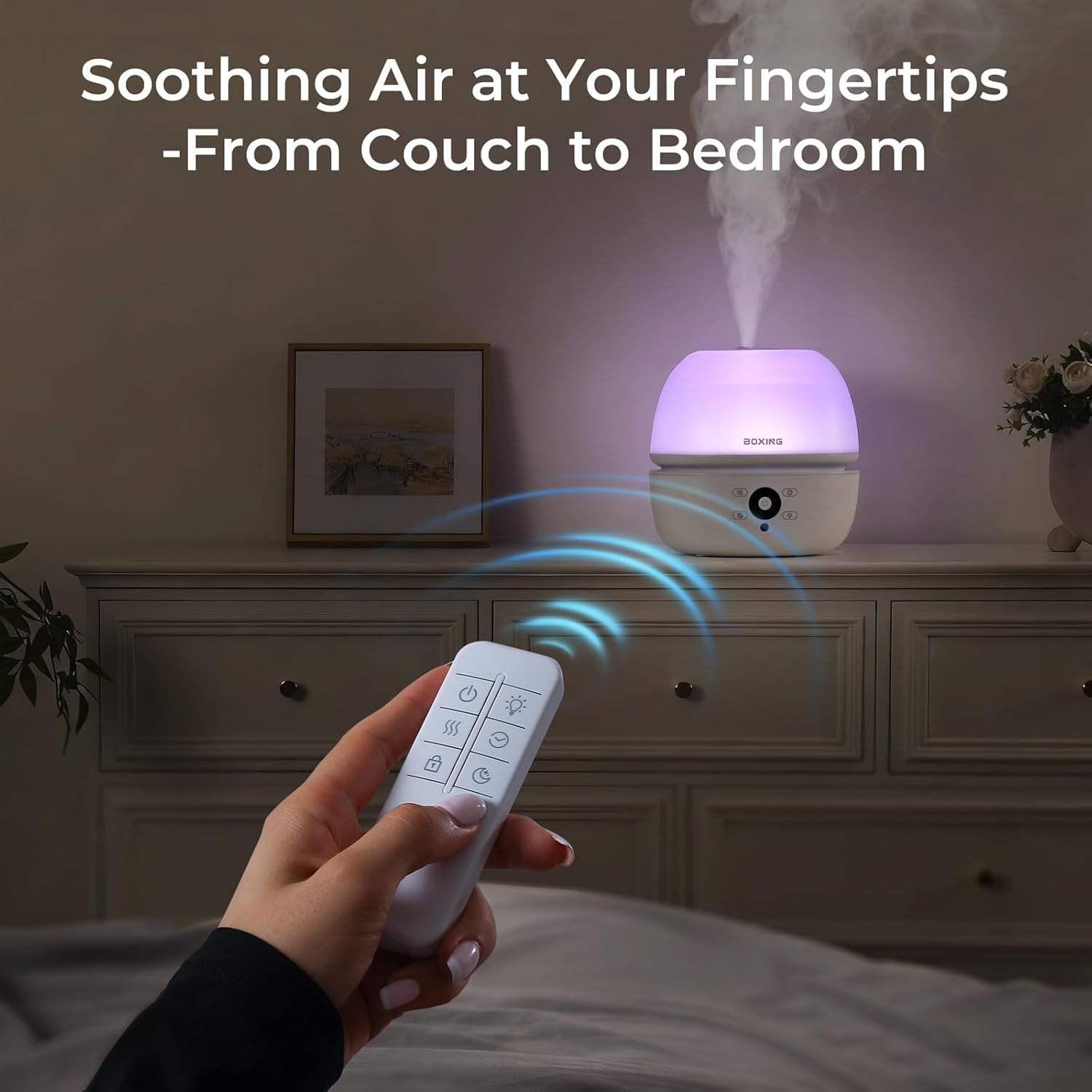 BOXING Top Fill Humidifiers for Bedroom Baby with Remote Control, 20dB Quiet Cool Mist, 7 Color Night Light, Essential Oil Tray, Timer, Sleep Mode, 3L