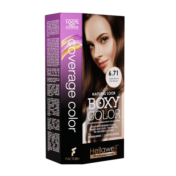 BOXY COLOR Coloring kit professional, permanent color cream hair dye with Vegetal Protein to get Hair with intense color shiny and silky. 100% Gray Coverage. (6.71 Dark Blonde Ash Brown)