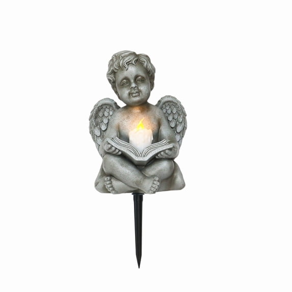 Mainstays Solar Cherub Memorial Light Stake with Candle - Grey