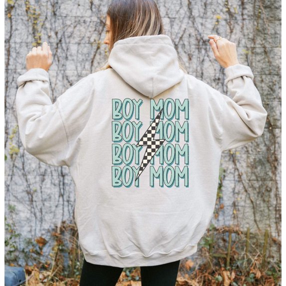 BOY MOM Graphic Unisex Fleece Hooded Sweatshirt