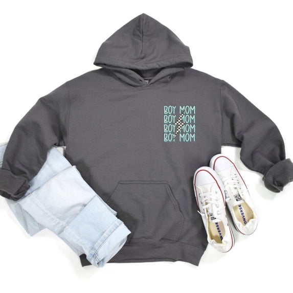 BOY MOM Graphic Unisex Fleece Hooded Sweatshirt