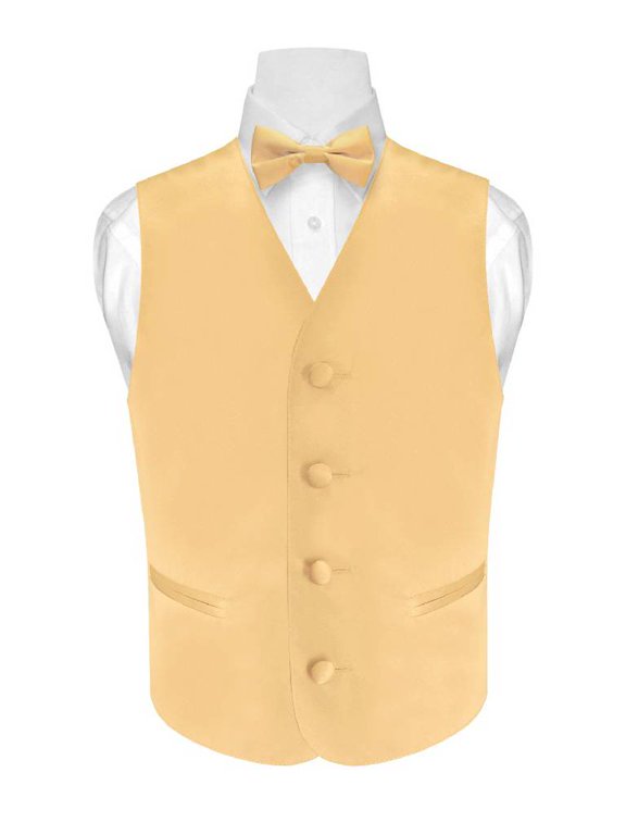 BOY'S Dress Vest & BOW TIE Solid GOLD Color Bow Tie Set size 12