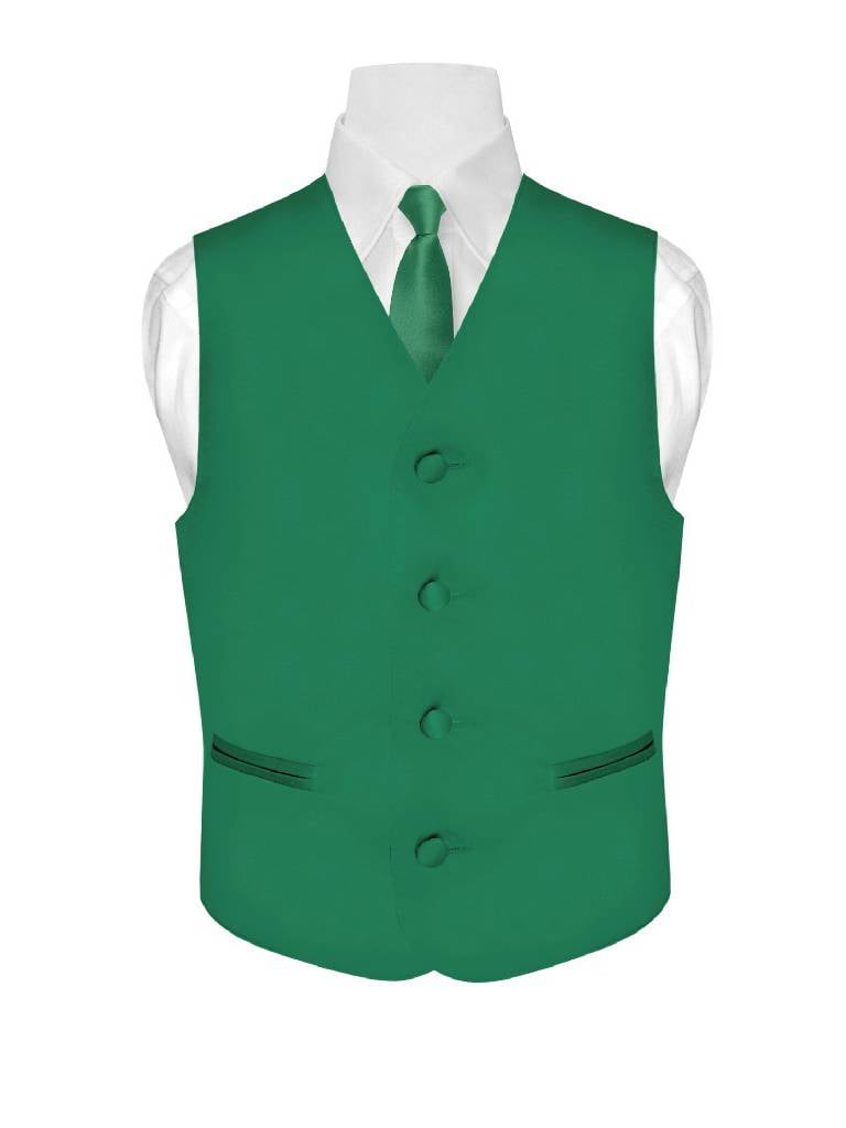 BOY'S Dress Vest & NeckTie Solid EMERALD GREEN Color Neck Tie Set size