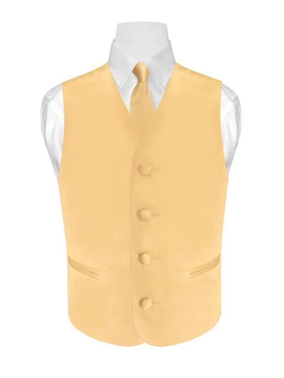 BOY'S Dress Vest & NeckTie Solid GOLD Color Neck Tie Set size 6